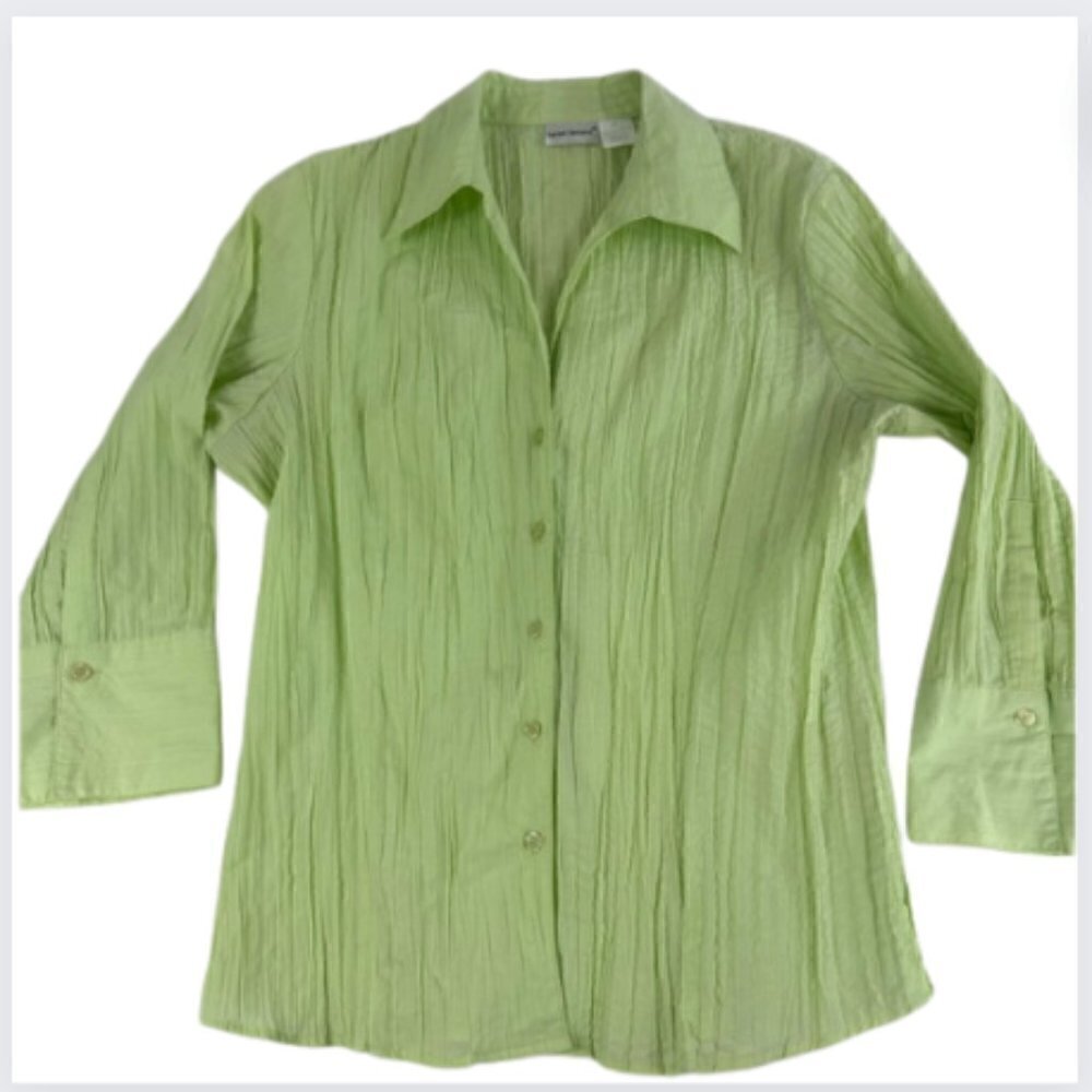 Harve Benard Lime Green 3/4 Sleeve Button-Front Blouse, M